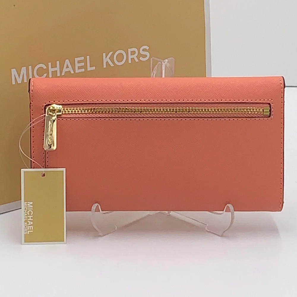 MICHAEL KORS JET SET TRAVEL LARGE TRIFOLD WALLET SHERBERT COLOR
